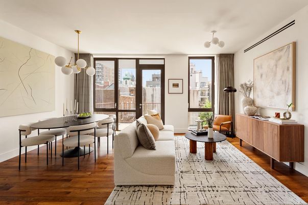 Dining room, Interior, Living room, Pendant Lights, Wood Texture Flooring
