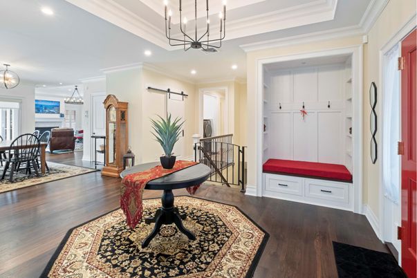 Chandelier, Dining room, Interior, Pendant Lights, Recessed Lighting, Wood Texture Flooring