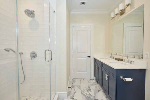 Bathroom, Dual Sink Vanities, Glass Shower, Interior, Marble