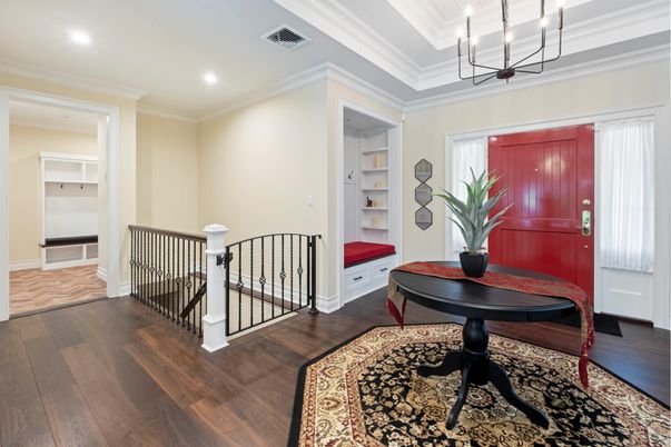 Chandelier, Dining room, Interior, Recessed Lighting, Wood Texture Flooring