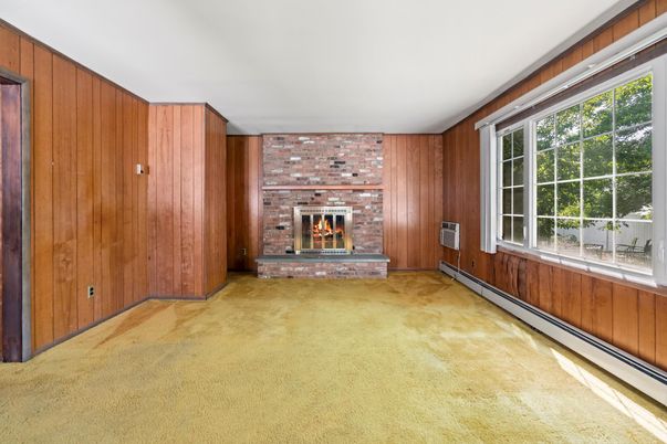 Empty room, Fireplace, Interior, Stone Walls, Wooden Walls