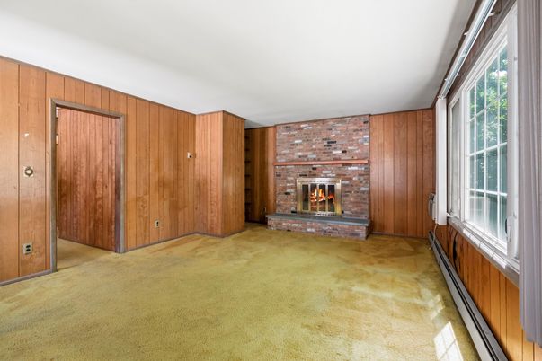Empty room, Fireplace, Interior, Stone Walls, Wooden Walls