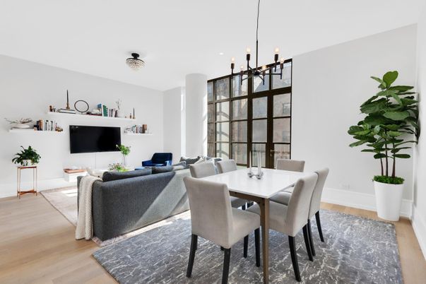 Dining room, Interior, Living room, Pendant Lights, Wood Texture Flooring