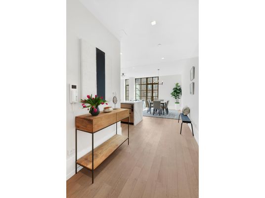Dining room, Interior, Pendant Lights, Recessed Lighting, Wood Texture Flooring
