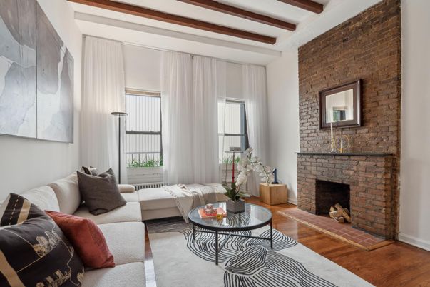 Fireplace, Interior, Living room, Stone Walls, Wooden Beams, Wood Texture Flooring