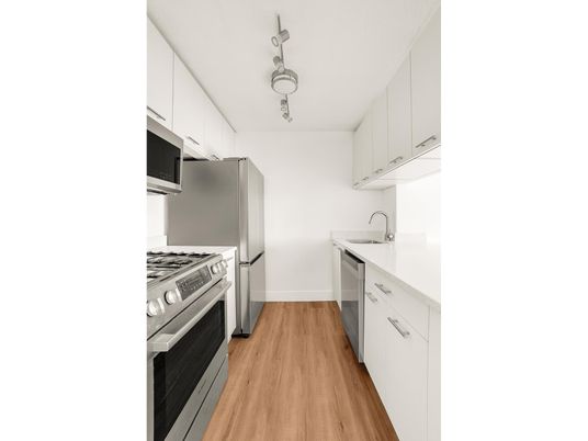 Interior, Kitchen, Stainless Steel Appliances, Wood Texture Flooring
