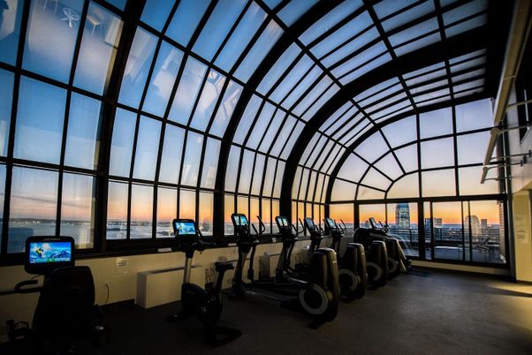Fitness Equipment, Glass Ceilings, Gym, Interior, Sun Room, Water