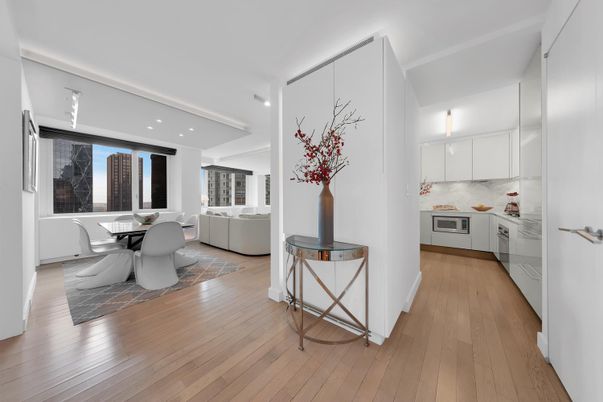 Dining room, Interior, Kitchen, Living room, Recessed Lighting, Wood Texture Flooring
