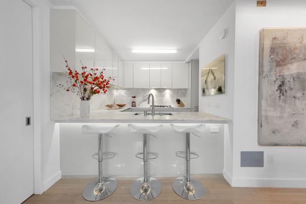 Interior, Kitchen, Marble Walls, Wood Texture Flooring