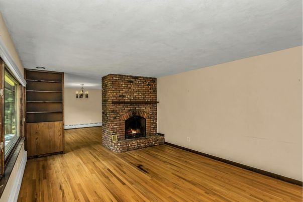 Chandelier, Empty room, Fireplace, Interior, Wood Texture Flooring