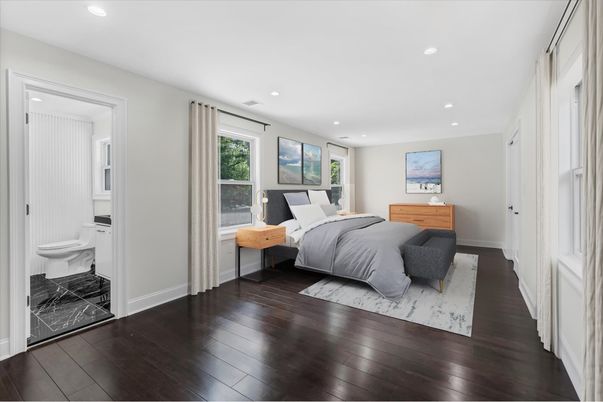 Bathroom, Bedroom, Interior, Marble, Recessed Lighting, Wood Texture Flooring