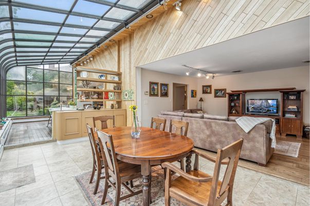 Dining room, Interior, Living room, Sun Room, Wood Texture Flooring