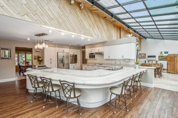 Interior, Kitchen, Pendant Lights, Stainless Steel Appliances, Wood Texture Flooring