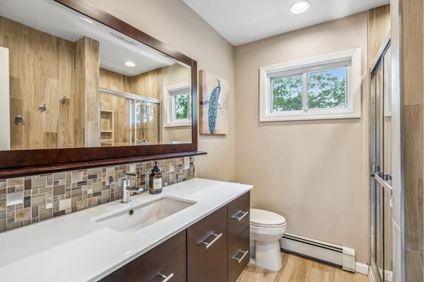 Bathroom, Interior, Recessed Lighting, Wood Texture Flooring