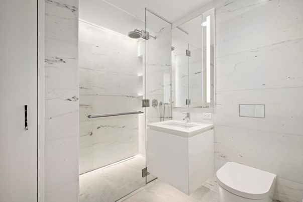 Bathroom, Glass Shower, Interior, Marble Walls