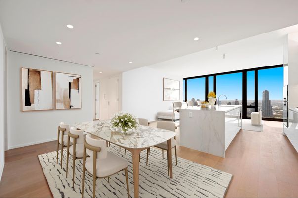 Dining room, Interior, Recessed Lighting, Wood Texture Flooring