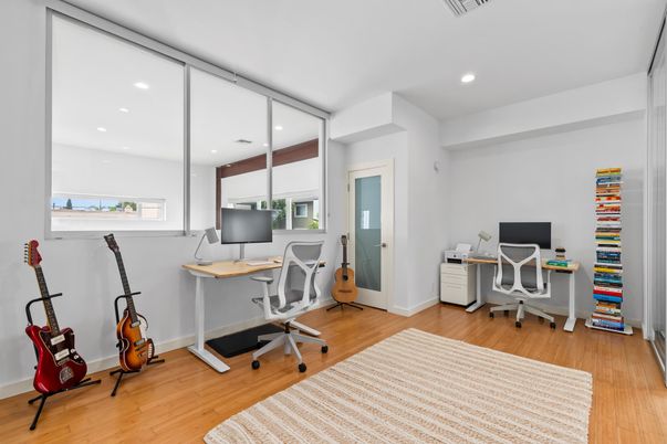 Home Office, Interior, Recessed Lighting, Wood Texture Flooring