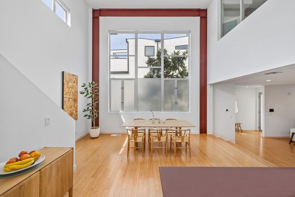 Dining room, Interior, Recessed Lighting, Wood Texture Flooring