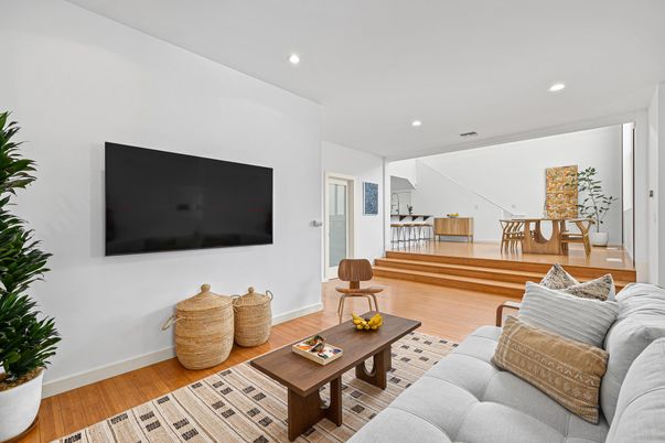 Interior, Living room, Recessed Lighting, Wood Texture Flooring