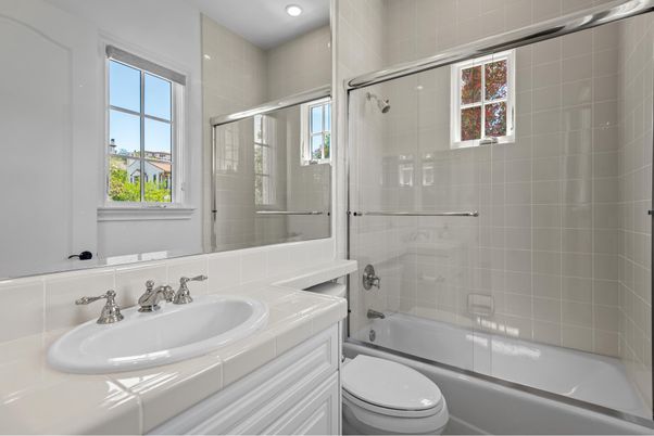 Bathroom, Glass Shower, Interior, Recessed Lighting, Tile Countertops