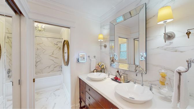 Bathroom, Dual Sink Vanities, Interior, Marble, Marble Walls