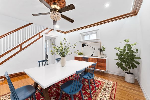 Dining room, Interior, Recessed Lighting, Wood Texture Flooring