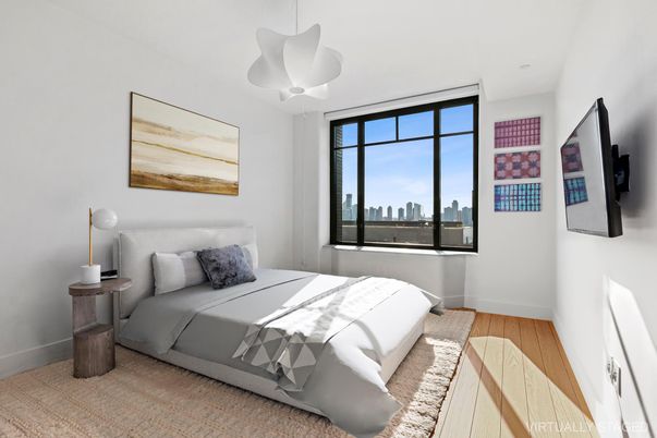 Bedroom, Interior, Pendant Lights, Water, Wood Texture Flooring