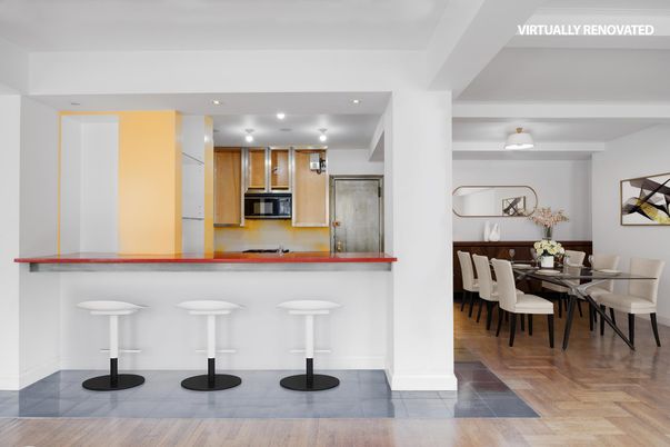 Dining room, Interior, Kitchen, Recessed Lighting, Wood Texture Flooring