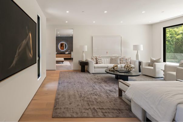 Bedroom, Interior, Living room, Recessed Lighting, Wood Texture Flooring