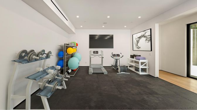 Fitness Equipment, Interior, Recessed Lighting, Wood Texture Flooring