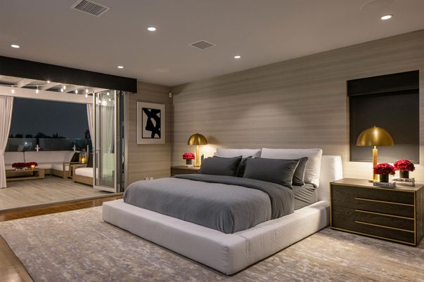 Bedroom, Interior, Recessed Lighting, Wood Texture Flooring