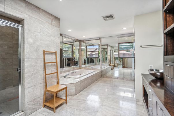 Bathroom, Glass Shower, Interior, Recessed Lighting