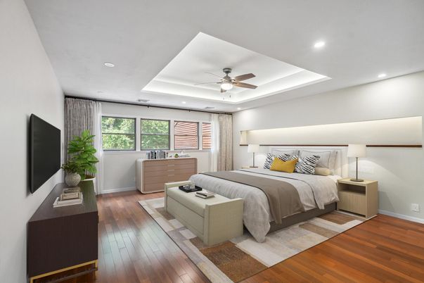 Bedroom, Interior, Recessed Lighting, Wood Texture Flooring