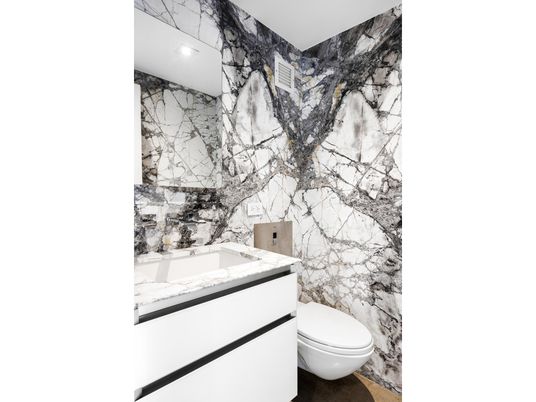 Bathroom, Interior, Marble Walls, Recessed Lighting