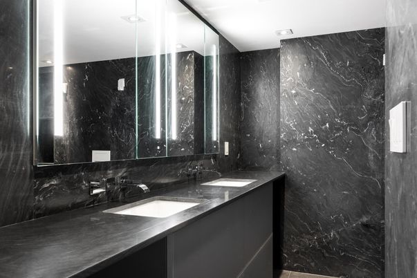 Bathroom, Dual Sink Vanities, Interior, Marble Walls