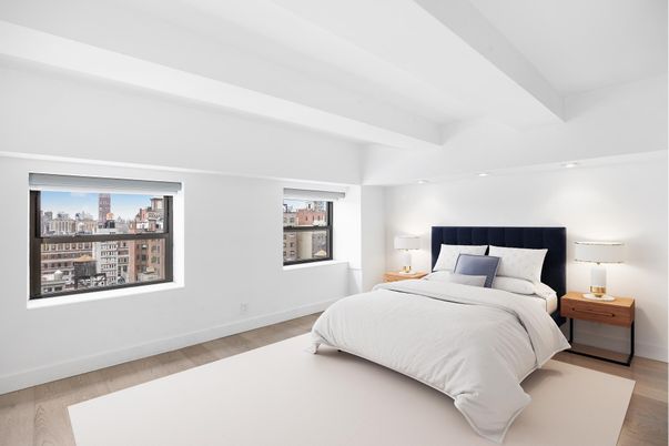 Bedroom, Interior, Recessed Lighting, Wood Texture Flooring