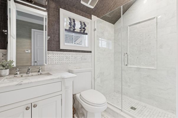 Bathroom, Glass Shower, Interior, Marble Walls