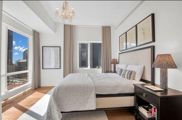 Bedroom, Chandelier, Interior, Wood Texture Flooring
