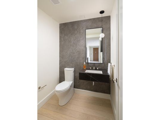 Bathroom, Interior, Pendant Lights, Wood Texture Flooring