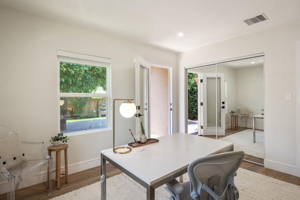 Home Office, Interior, Recessed Lighting, Wood Texture Flooring