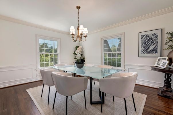 Chandelier, Dining room, Interior, Wood Texture Flooring