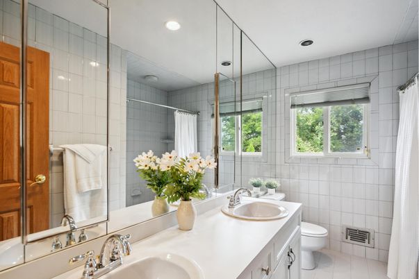 Bathroom, Dual Sink Vanities, Glass Shower, Interior, Recessed Lighting
