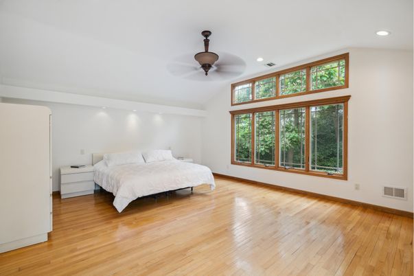 Bedroom, Interior, Recessed Lighting, Wood Texture Flooring
