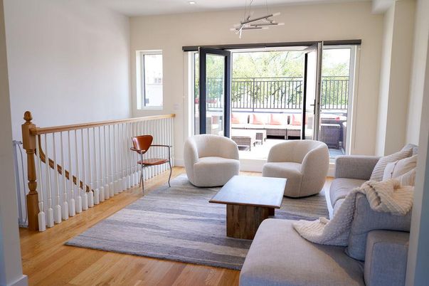 Interior, Living room, Pendant Lights, Recessed Lighting, Wood Texture Flooring