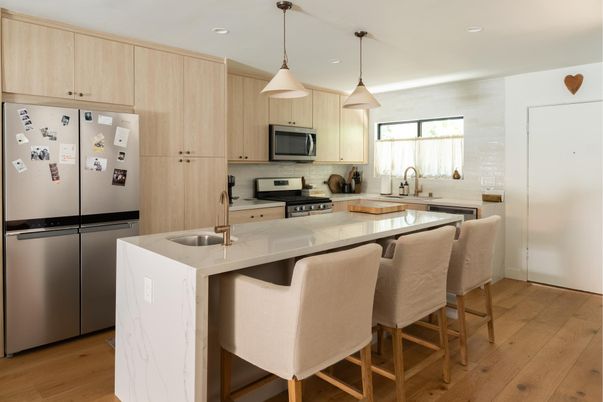 Interior, Kitchen, Pendant Lights, Recessed Lighting, Wood Texture Flooring