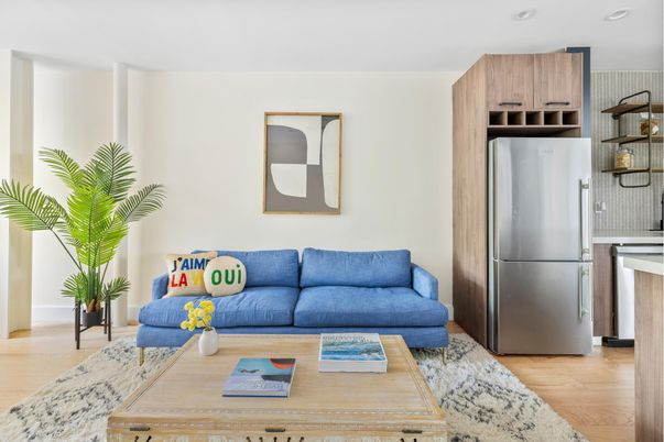 Interior, Kitchen, Living room, Recessed Lighting, Stainless Steel Appliances, Wood Texture Flooring