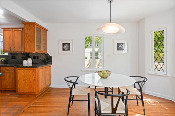 Dining room, Interior, Pendant Lights, Wood Texture Flooring