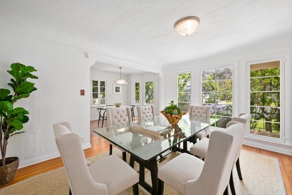 Dining room, Interior, Pendant Lights, Wood Texture Flooring