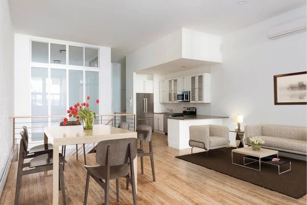 Dining room, Interior, Kitchen, Living room, Stainless Steel Appliances, Wood Texture Flooring