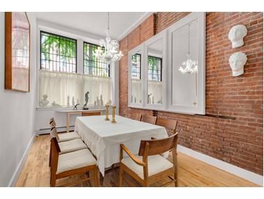 Chandelier, Dining room, Interior, Pendant Lights, Stone Walls, Wood Texture Flooring